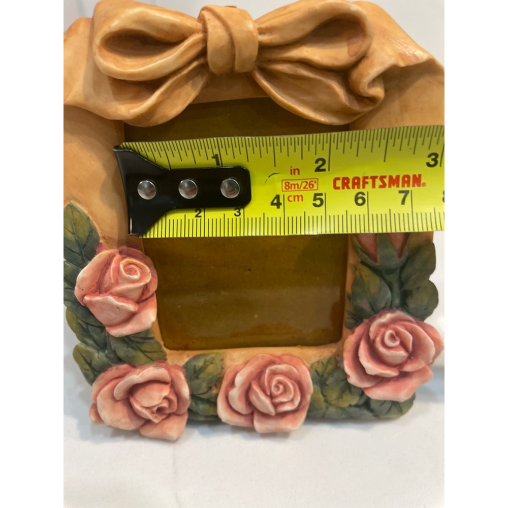 Vintage 90s Pink Rose Bow Picture FrameTable Top Standing Romantic Cottagecore - Picture 9 of 10